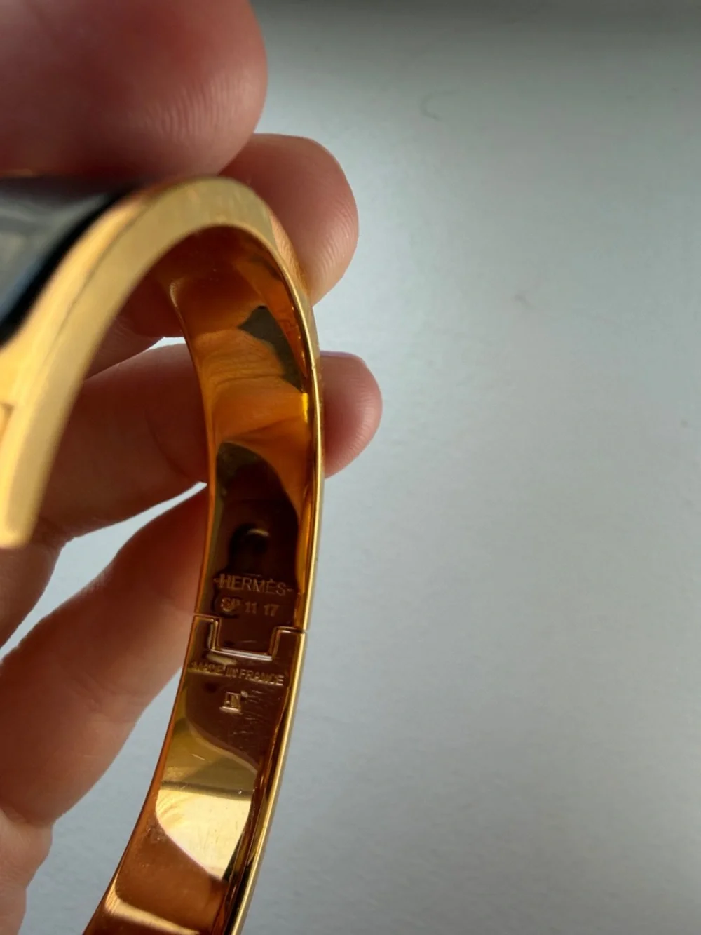 Hermes Gold-Tone Bracelet with Black Enamel Inlay (small size and Authentic!)